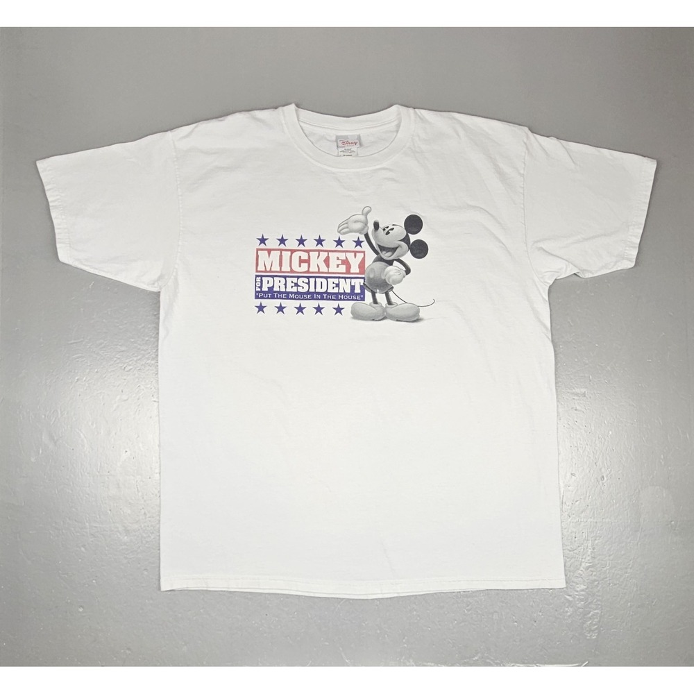 Disney Mickey Mouse T-Shirt Adult 2XL White VTG Mickey For President‎ Political